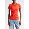 Balmain Button Detail Draped Jersey T-shirt In Red