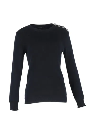 Pre-owned Balmain Button Detail Knit Sweater In Blue