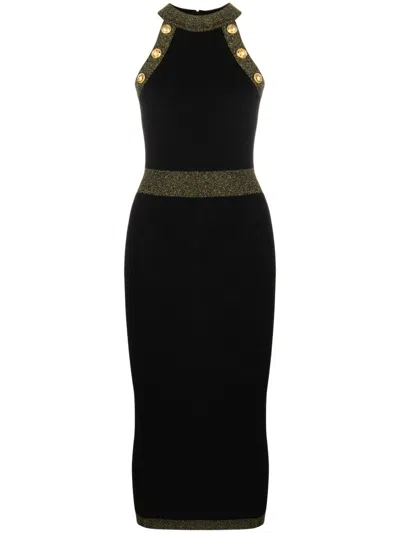 Balmain Button-detail Knitted Dress In Black