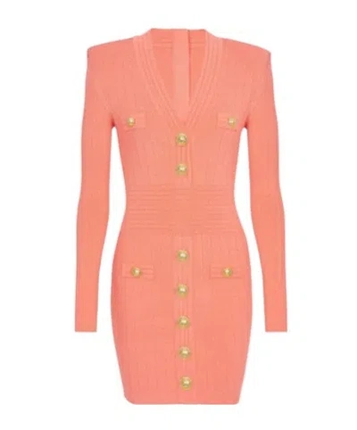 Balmain Button Detail Knitted Dress In Pink