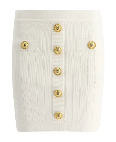 Balmain Button-detail Knitted Miniskirt In Nude