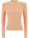 Balmain Ribbed Crew Neck Sweater With Gold Buttons In Pink