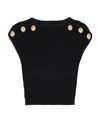Balmain 6-button Pointelle Knit Crop Top In Black