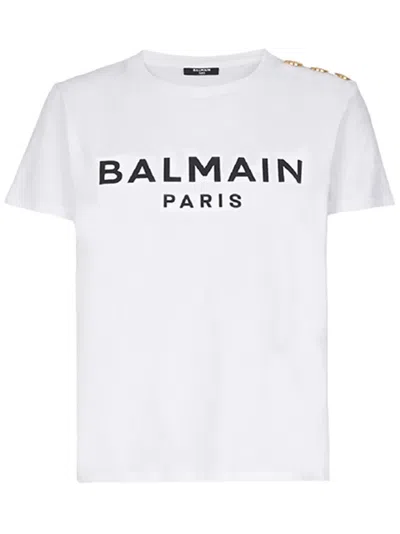 Balmain Button-detail Logo-print T-shirt In White