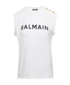 Balmain Button-detail Logo-print Tank Top In White