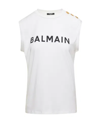 BALMAIN BALMAIN LOGO PRINTED SLEEVELESS TANK TOP