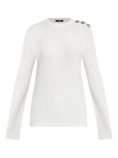 Balmain Button-detail Long-sleeve Jumper In White