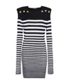 Balmain Button-embellished Striped Ribbed Cotton-blend Mini Dress In Black