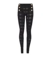 Balmain Embossed-button Open-knit Leggings In Black