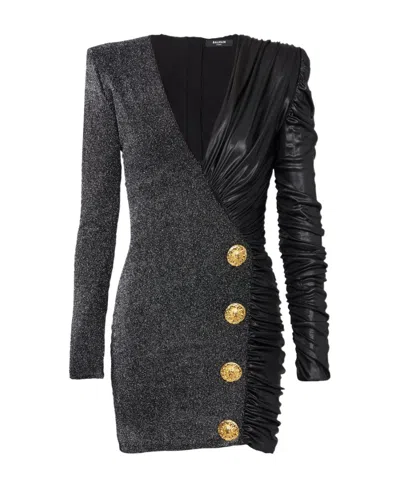 Balmain Button-detail Panelled Minidress In Black