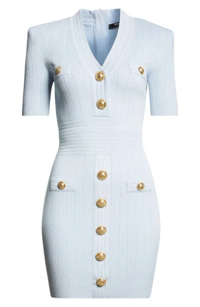 Balmain Button Detail Pointelle Rib Knit Minidress In 6ac Transparent