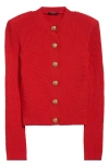 Balmain Button Detail Rib Cardigan In Bright Red
