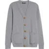 Balmain Button Detail Rib Cashmere & Virgin Wool Cardigan In Gray