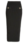 Balmain Button Detail Rib Midi Sweater Skirt In Black