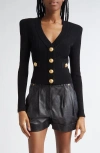 Balmain Cropped Viscose Blend Cardigan With Snail Buttons In Black