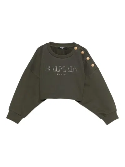 Balmain Kids' Button-detail Sweatshirt In Green