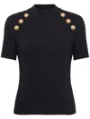 Balmain Sleeveless Black Crop Knit Top With Gold Buttons In Schwarz