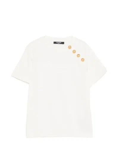 Balmain Kids' Button Detail T-shirt In White