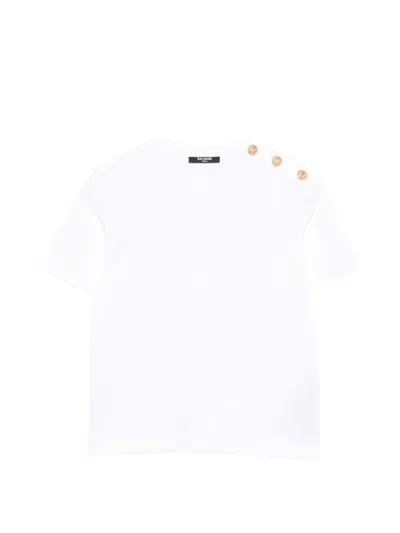 Balmain Kids' Button-detail T-shirt In White