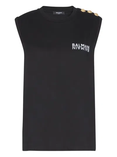 Balmain Button-detail Tank Top In Black