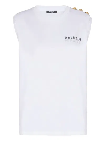Balmain Button-detail Tank Top In White
