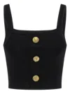 Balmain Cropped Sleeveless Top Gold Button Detail In Black
