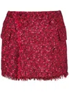 Balmain Button-detail Tweed Mini Shorts In Red