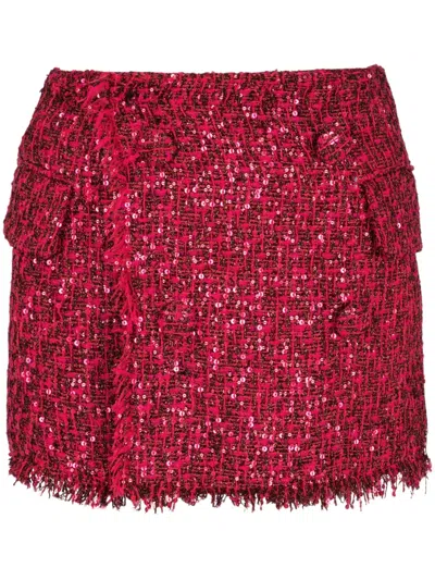 Balmain Button-detail Tweed Mini Shorts In Red