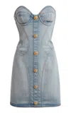Balmain Button-detailed Denim Bustier Mini Dress In Blue