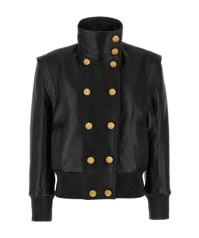 Balmain Button-detailed High-neck Bomber Jacket In Black