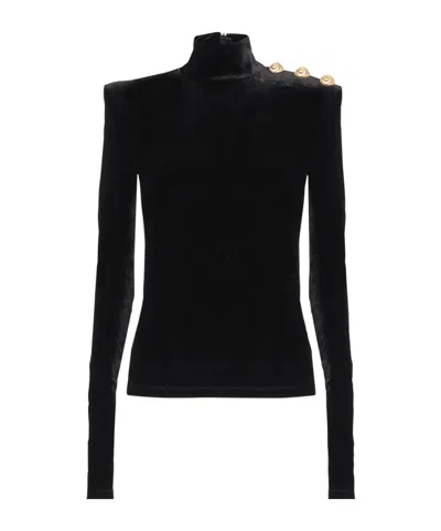 Balmain Button-detailed High Neck Top In Black