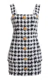 Balmain Button-detailed Houndstooth Tweed Mini Dress In Multi