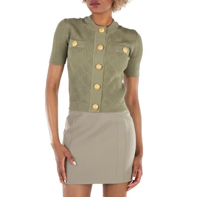 Balmain Button-detailed Knit Cardigan In Green