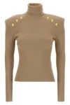 Balmain Button-trimmed Knit Turtleneck Sweater In Brown