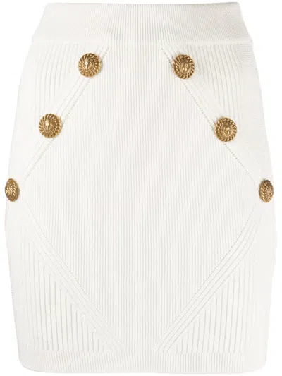 Balmain Women Knitted Skirt With Buttons In White