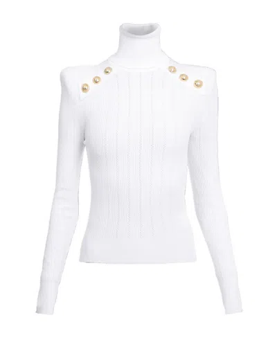 BALMAIN KNIT SWEATER WITH GOLD-TONE BUTTONS
