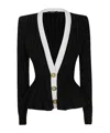 Balmain Structured Knit Jacket With Velvet Inserts In Black