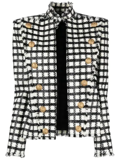 Balmain Button-embellished Checked Jacket In Multi
