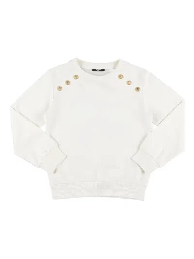 Balmain Kids' Button-embellished Cotton Sweatshirt In White