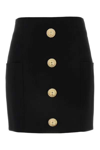 Balmain Button Embellished Crepe Mini Skirt In Black