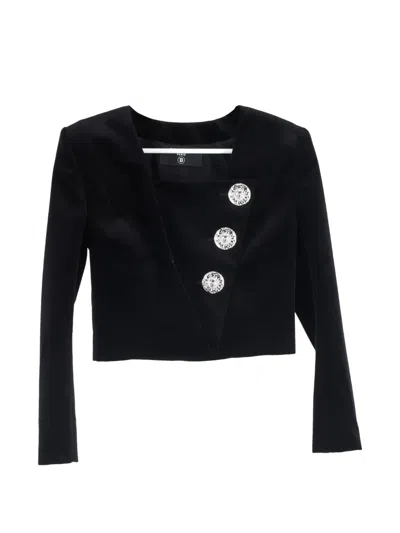 Pre-owned Balmain Button-embellished Cropped Blazer In Black