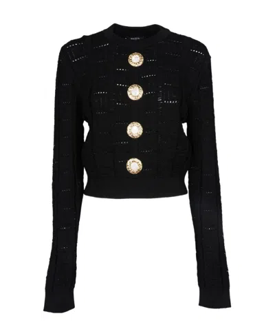BALMAIN BUTTON-EMBELLISHED CROPPED JUMPER