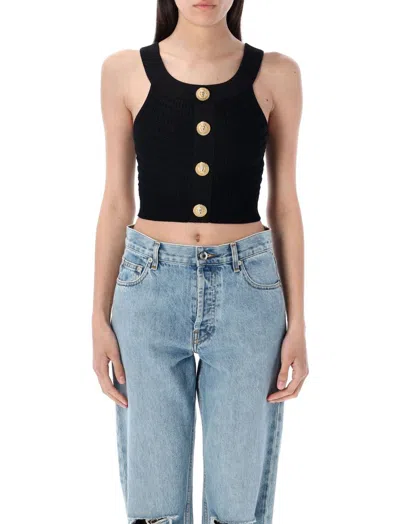 Balmain Button Embellished Cropped Top In Black