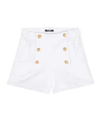 Balmain Button-embellished Denim Shorts In White