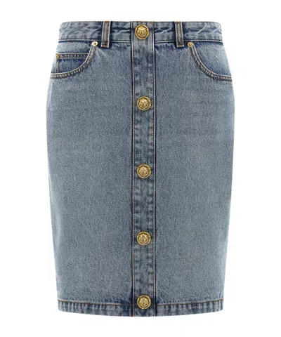 BALMAIN BALMAIN BUTTON EMBELLISHED DENIM SKIRT