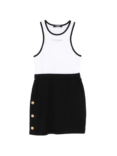 Balmain Kids' Button-embellished Dress In Black