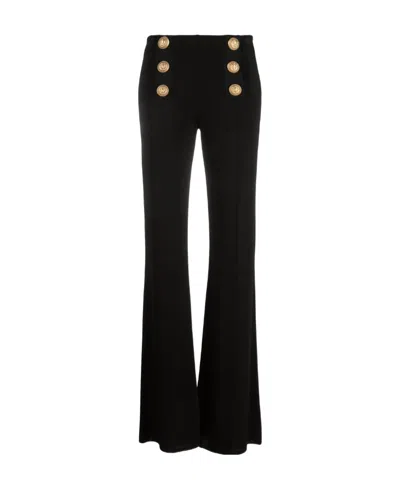 Balmain Black Knit Flare Pants With Six Jewel Buttons In Viscose Woman