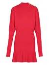 Balmain Button-embellished Knit Dress In Red