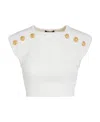 Balmain Button-embellished Knitted Cropped Top In White