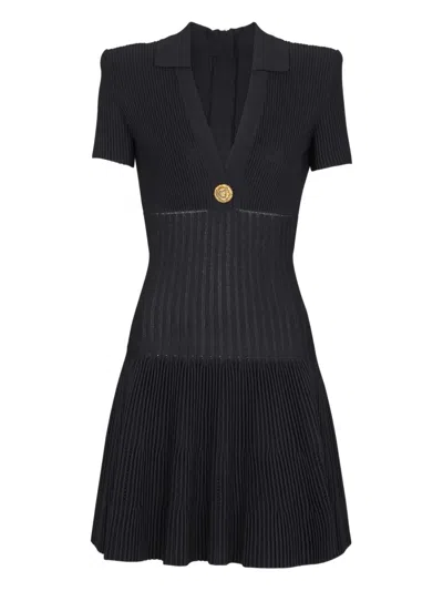BALMAIN BUTTON-EMBELLISHED KNITTED DRESS